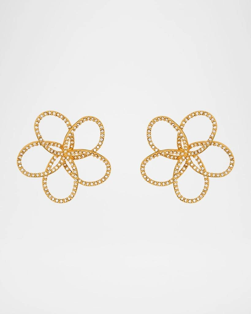 Oscar de la Renta Flower Rhinestone Chain-Link Earrings