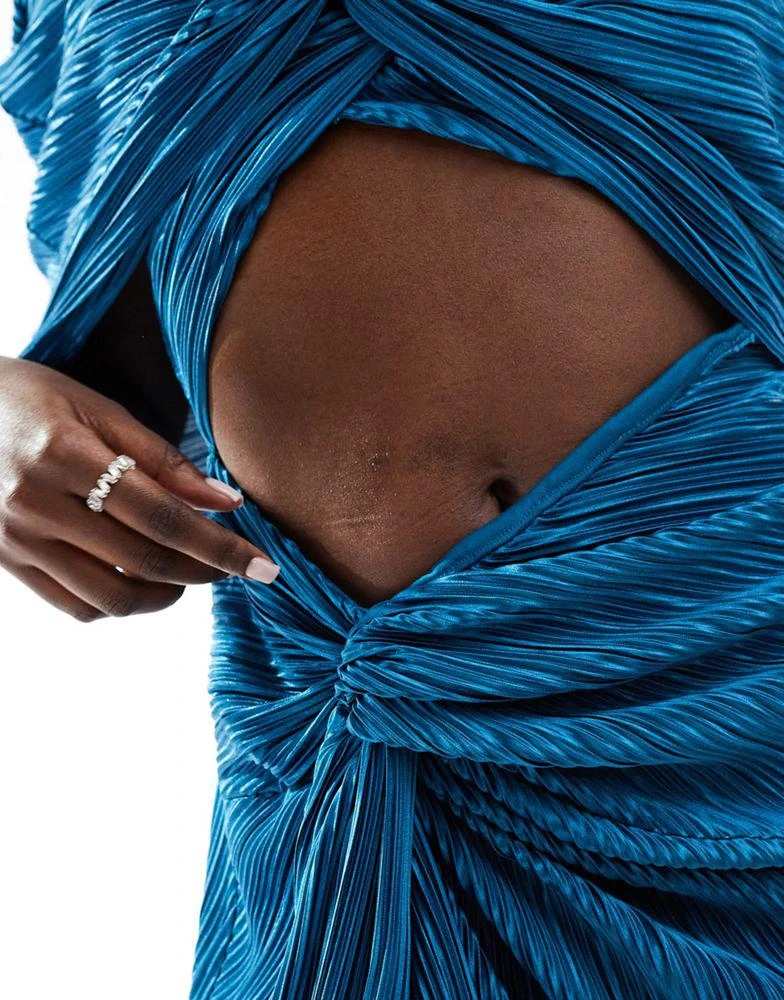 ASOS ASOS DESIGN two in one fallen shoulder plisse maxi dress in petrol blue 3