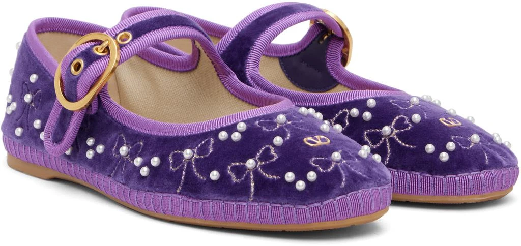 Valentino Purple Mary-Jane Endouce Velvet Ballerina Flats 4