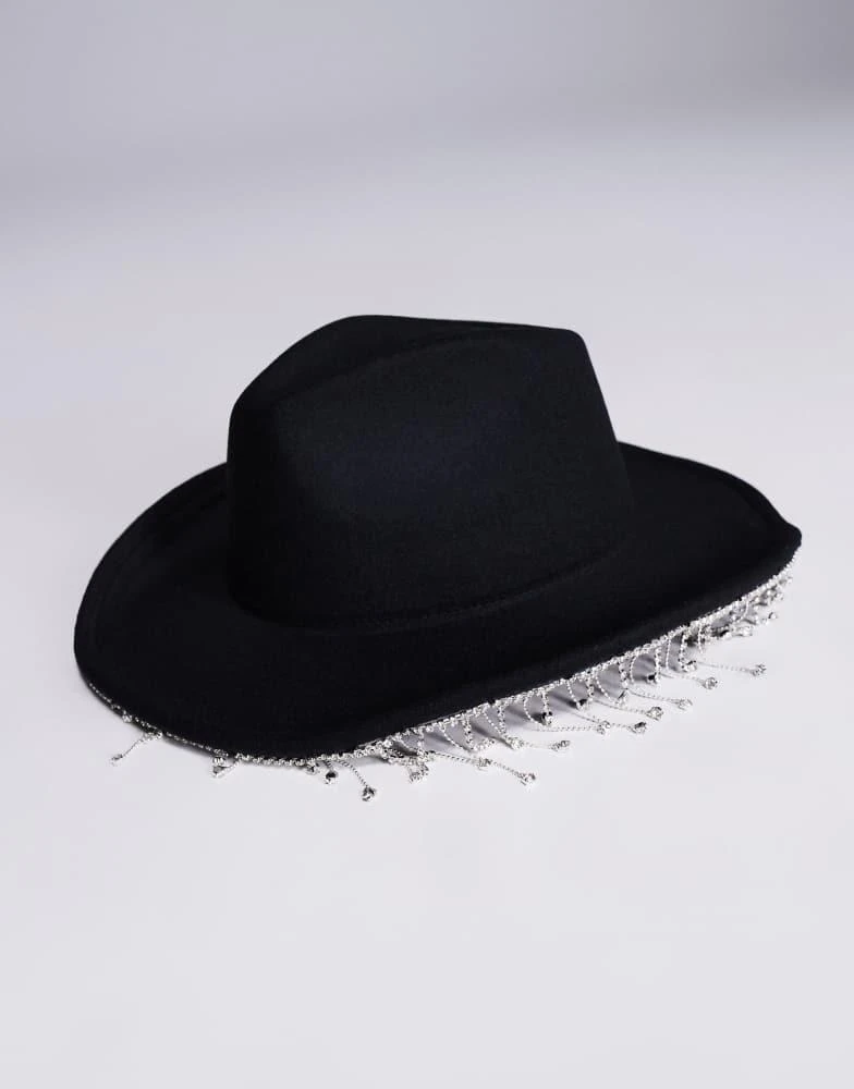 ASOS ASOS DESIGN cowboy hat with diamante fringe in black 2