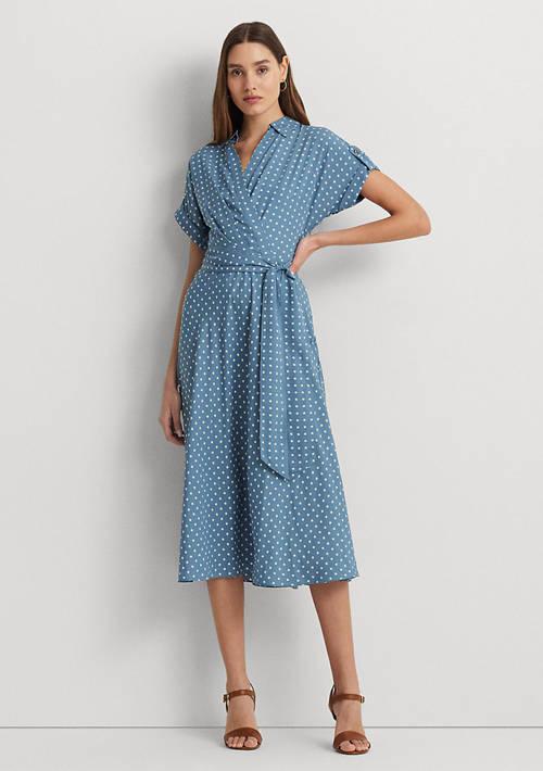 Lauren Ralph Lauren Ralph Lauren Polka Dot Belted Crepe Dress