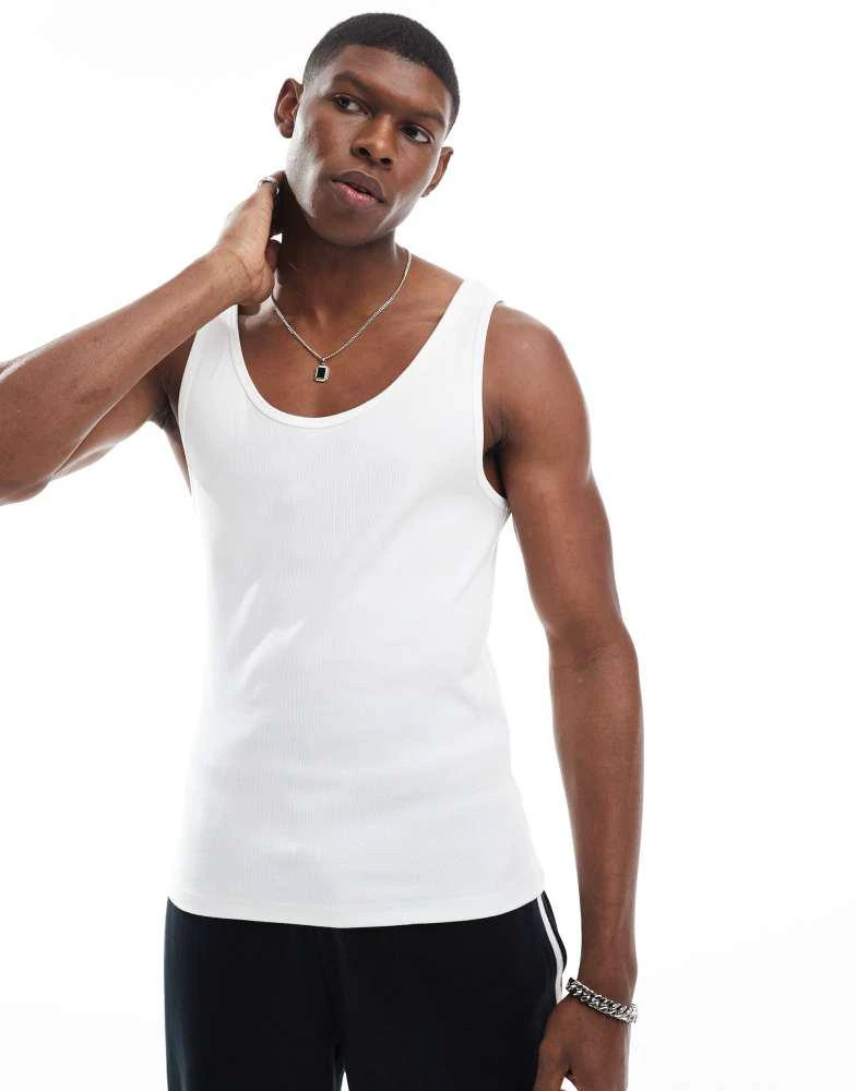 ASOS ASOS DESIGN essential muscle fit vest in white rib 1
