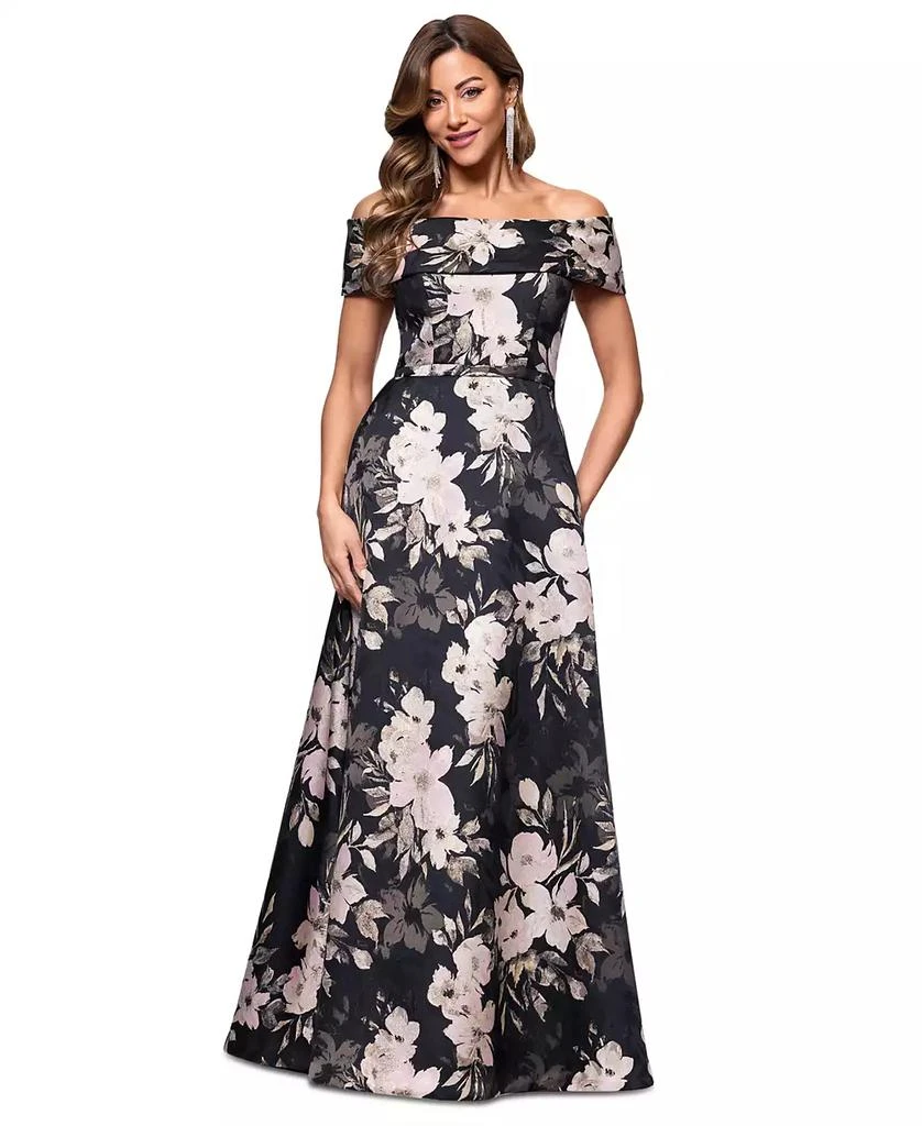 XSCAPE Women's Metallic Jacquard Off-The-Shoulder Gown 1