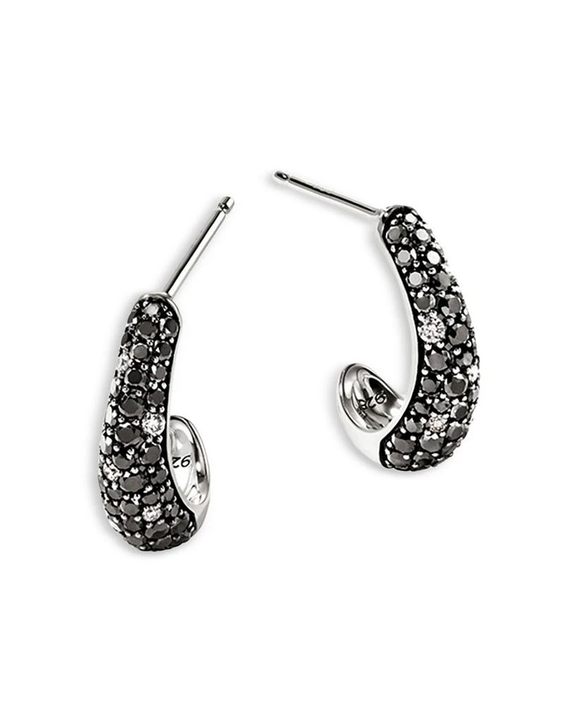 JOHN HARDY Sterling Silver Surf Diamond Pavé Black Sand Cuff Hoop Earrings 3