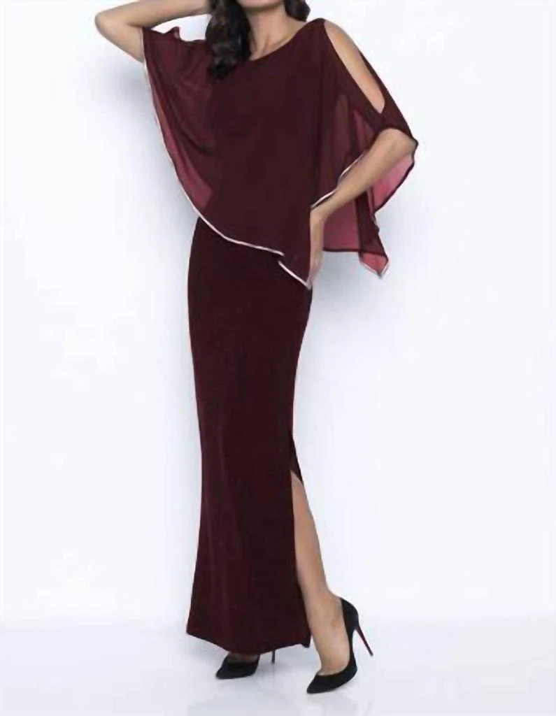 Frank Lyman Long Layered Dress With Crystal Detailing - 179257 In Wine 1