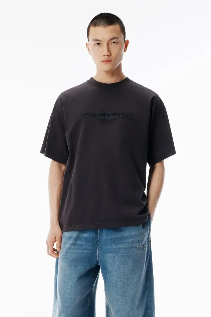 Alexander Wang Washed Grey Jersey Logo Long-Sleeve Tee