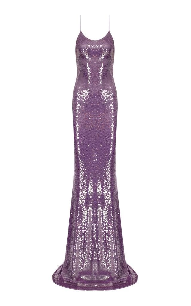 The New Arrivals Ilkyaz Ozel The New Arrivals Ilkyaz Ozel - Gwyneth Sequined Crepe Maxi Dress - Purple - FR 38 - Moda Operandi 1