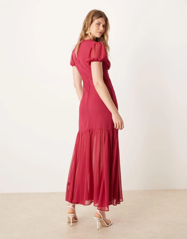 ASOS ASOS DESIGN puff sleeve midi dress in dark cherry 2