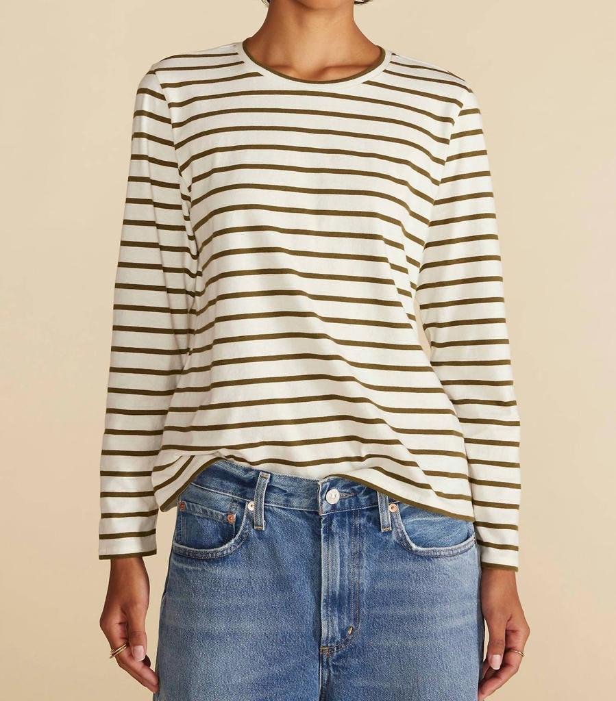 Amour Vert Berkeley Long Sleeve Top In Ivory/olive Stripe