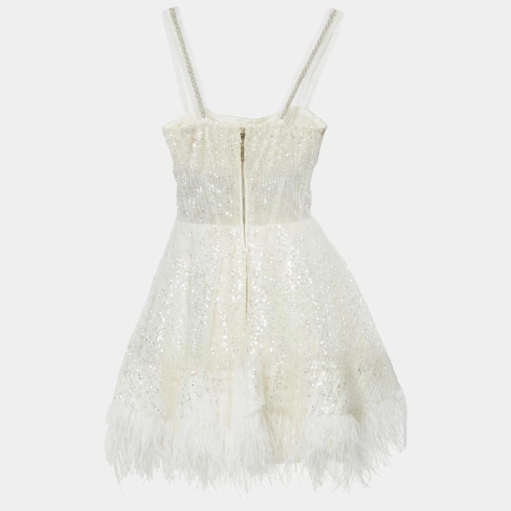 BRONX AND BANCO Bronx & Banco White Sequin Tulle Feather Trim Mademoiselle Bridal Mini Dress S 2