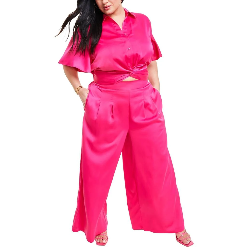 Nina Parker Plus Womens High Rise Solid Wide Leg Pants 2