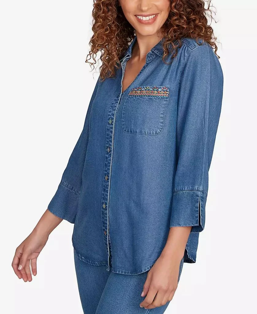 Alfred Dunner Women's El Paso Embroidered Butterfly Button Front Top 3