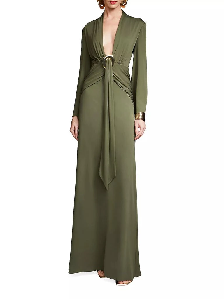 HALSTON Ahano Jersey Plunge Gown 2