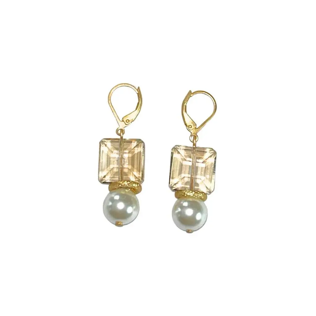 Debroah Grivas Designs Debroah Grivas Designs - Women's Square Light Colorado Topaz Crystal With Glass Pearl Earrings