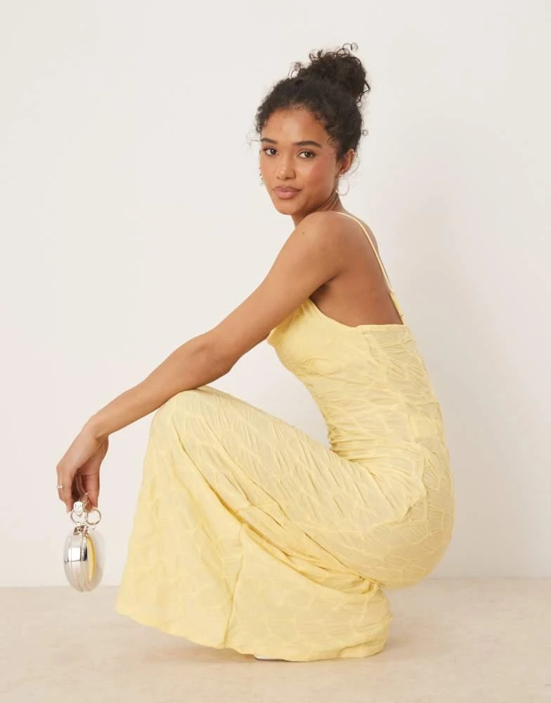 Vila Vila textured jersey cami maxi dress in pale yellow 1