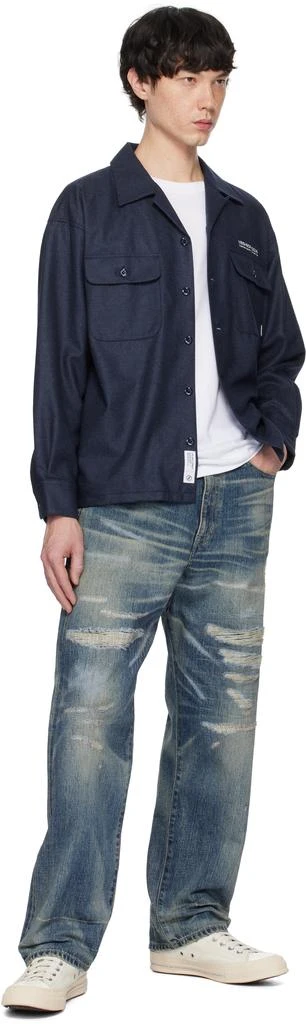 NEIGHBORHOOD Navy Wool Open Collar Shirt 4