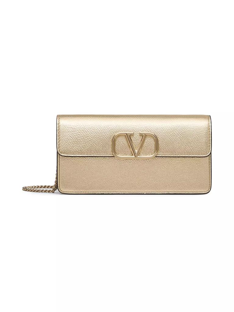 Valentino Garavani VLogo Signature Metallic Grainy Calfskin Wallet with Chain