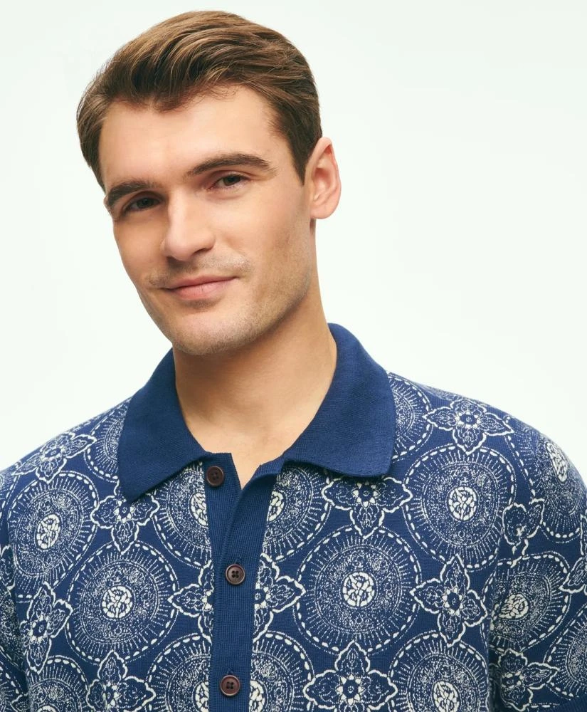 Brooks Brothers Cotton Polo Cardigan In Batik-Inspired Block Print 6