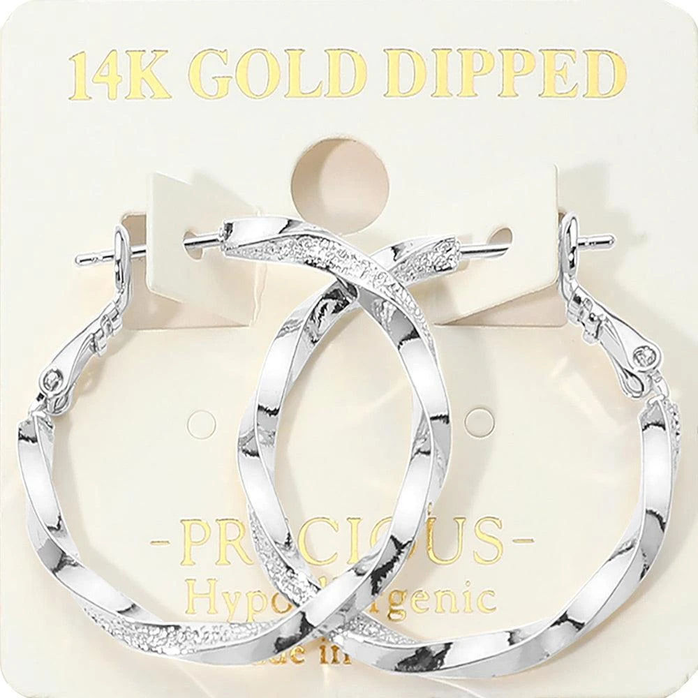 FASHNZFAB 14K Gold Dipped Hypoallergenic Textured Twisted Hoop Earrings