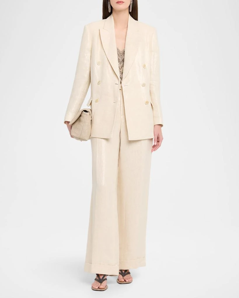Brunello Cucinelli Shimmering Cotton-Silk Twill Double-Breasted Blazer 2