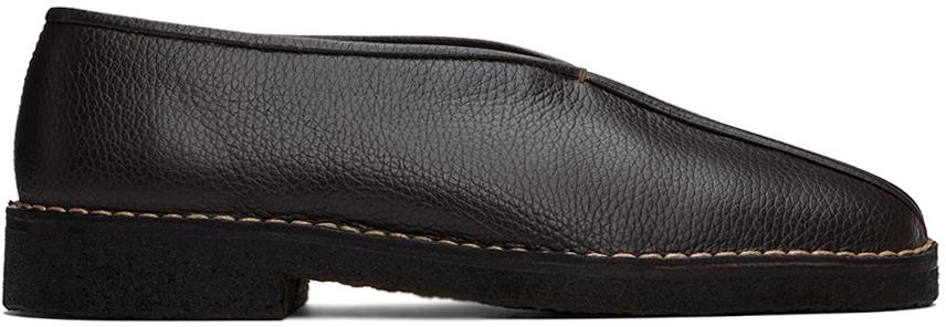 LEMAIRE piped crepe slippers blackルメール Lemaire Black Piped Crepe Slippers - Business Casual Shoes
