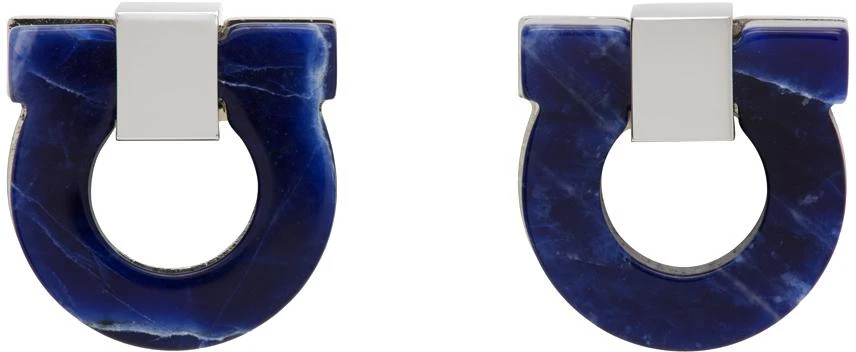 Salvatore Ferragamo Silver 
Blue Gancini Cuff Links