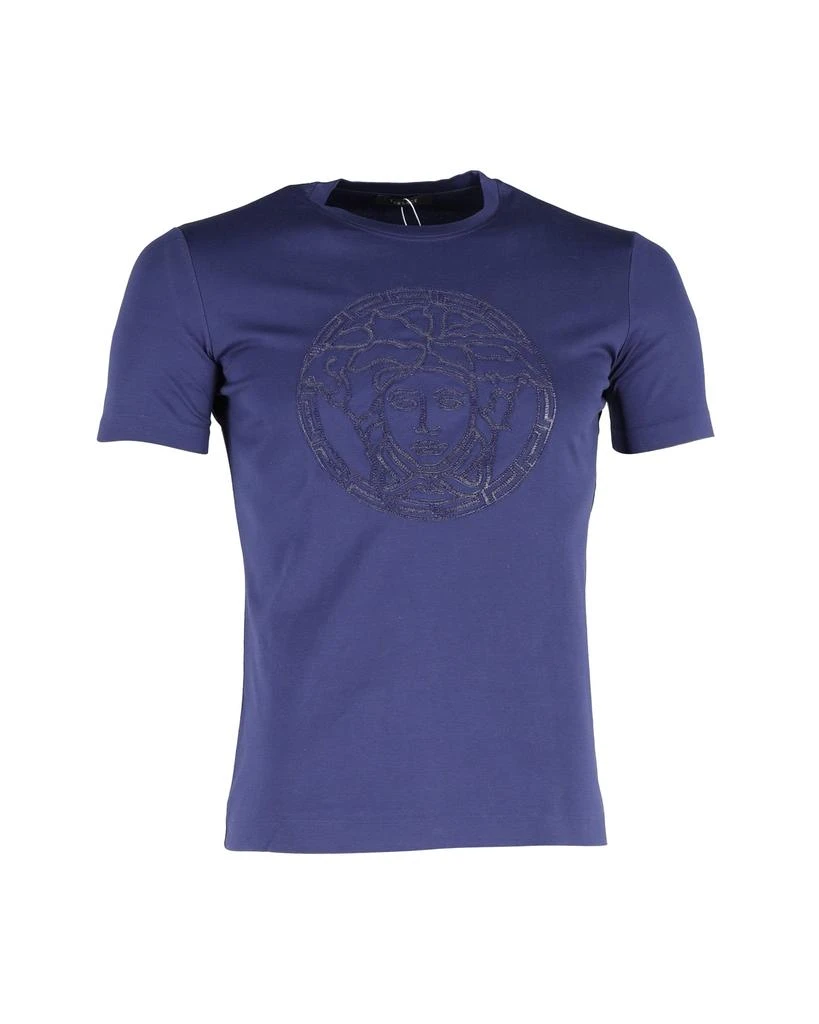 Versace Versace Logo Crewneck T-Shirt in Navy Blue Cotton 1