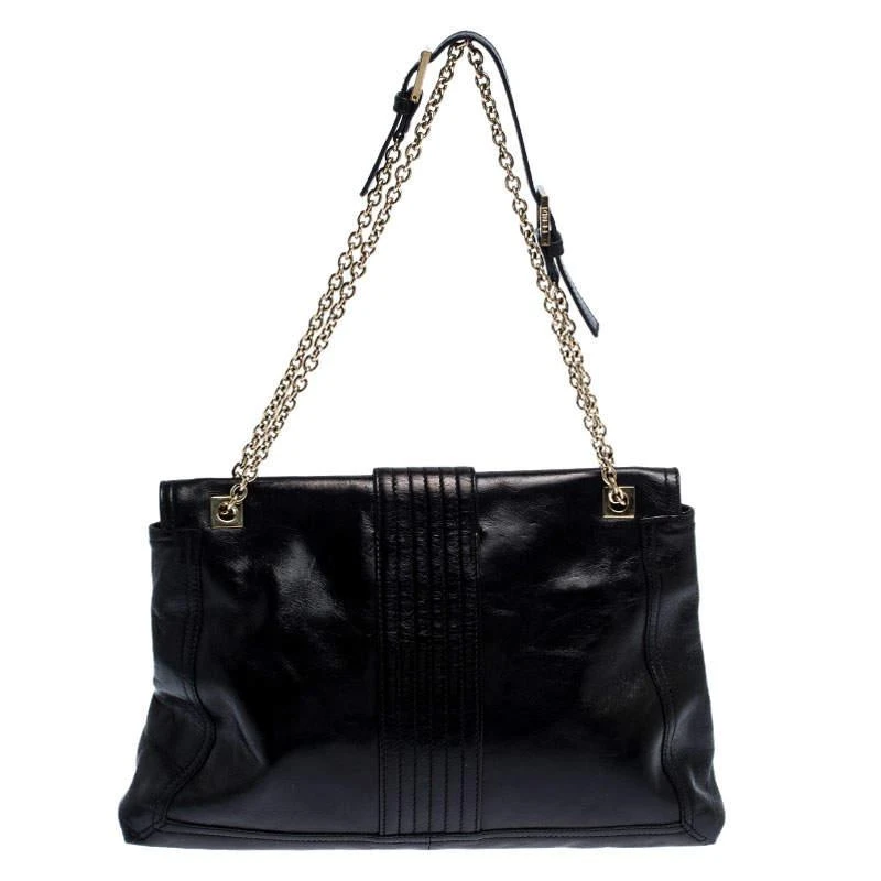 Fendi Fendi Black Leather Maxi Baguette Flap Shoulder Bag 4