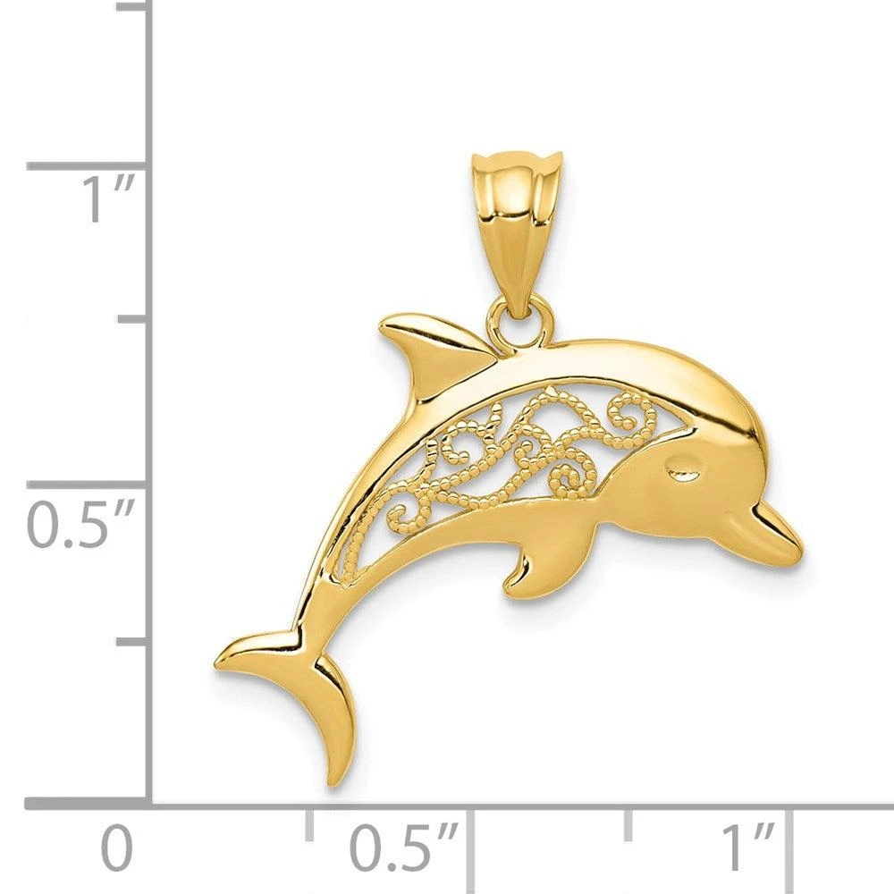 Diamond2Deal 14k Yellow Gold Filigree Dolphin Pendant 4