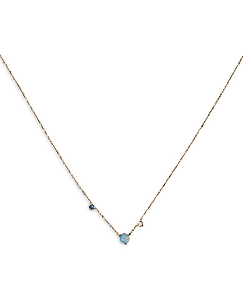 WWAKE 14K Yellow Gold Opal, Sapphire & Diamond Three Step Necklace, 16" 1