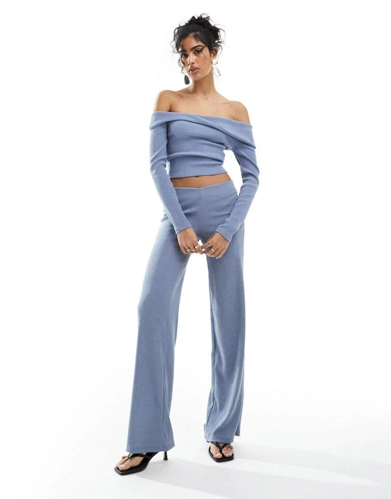 Bershka Bershka crinkle flared trousers co-ord in blue 1