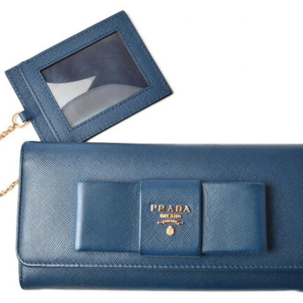 Prada Saffiano blue Bluette Leather Long Wallet (Bi-Fold) (Pre-Owned) 3