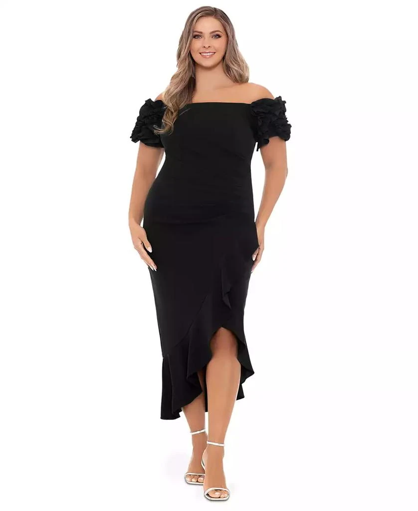 XSCAPE Plus Size Ruffled Off-The-Shoulder Midi Dress 1