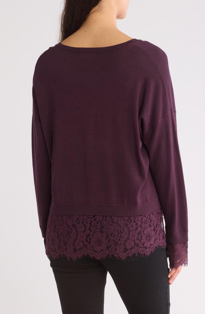 Adrianna Papell V-Neck Lace Trim Sweater