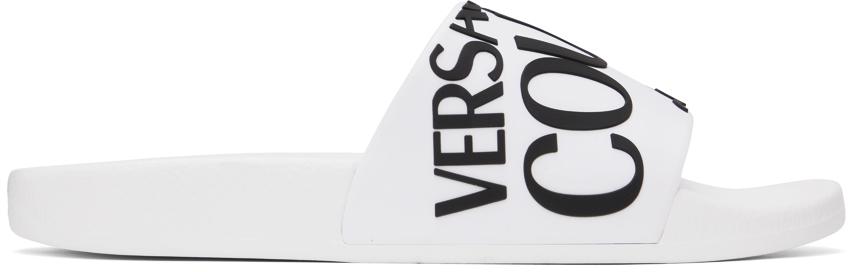 Versace Jeans Couture White Logo Slides