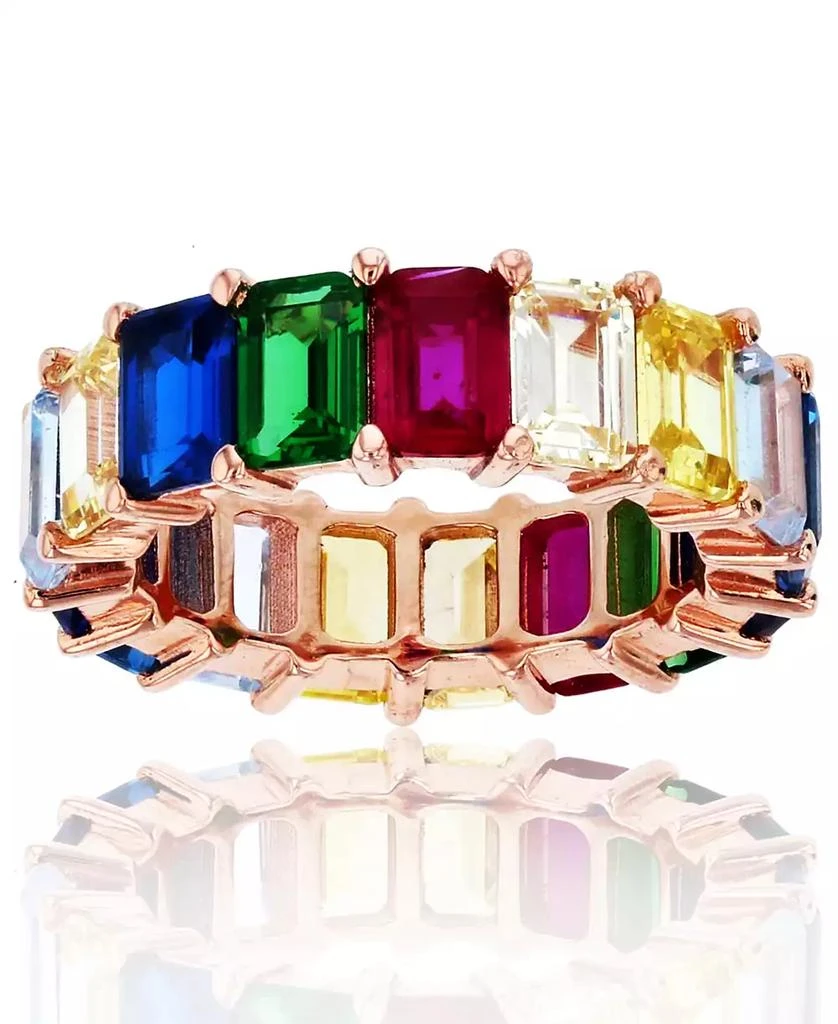 Macy
s Rainbow Colored Emerald Cut Cubic Zirconia Eternity Band in 14k Rose Gold Plated Sterling Silver