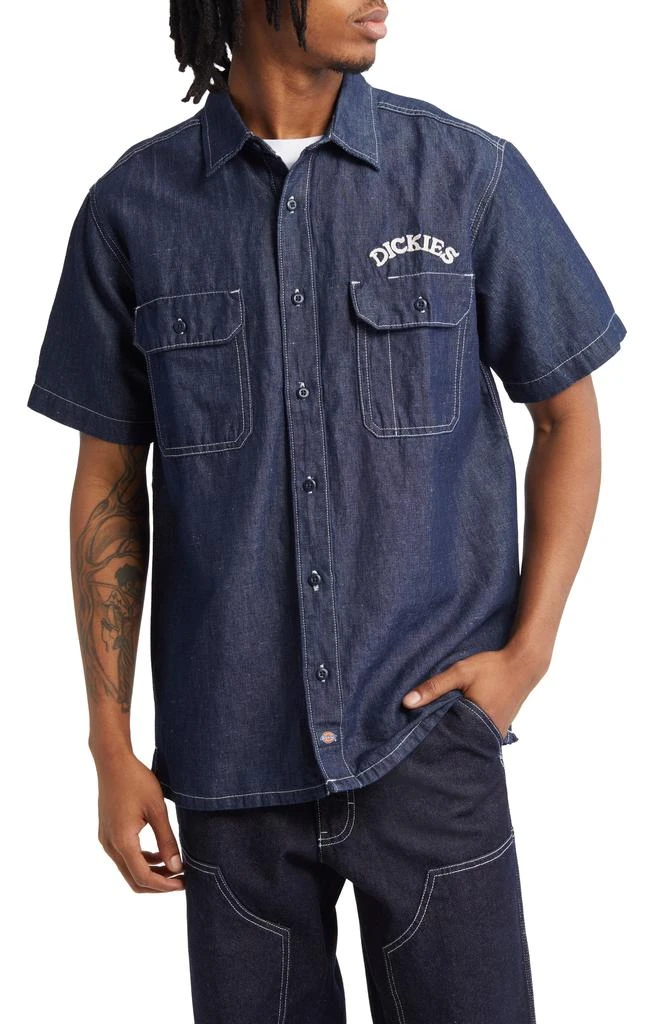 DICKIES Beavertown Short Sleeve Chambray Hemp Blend Button-Up Shirt 2