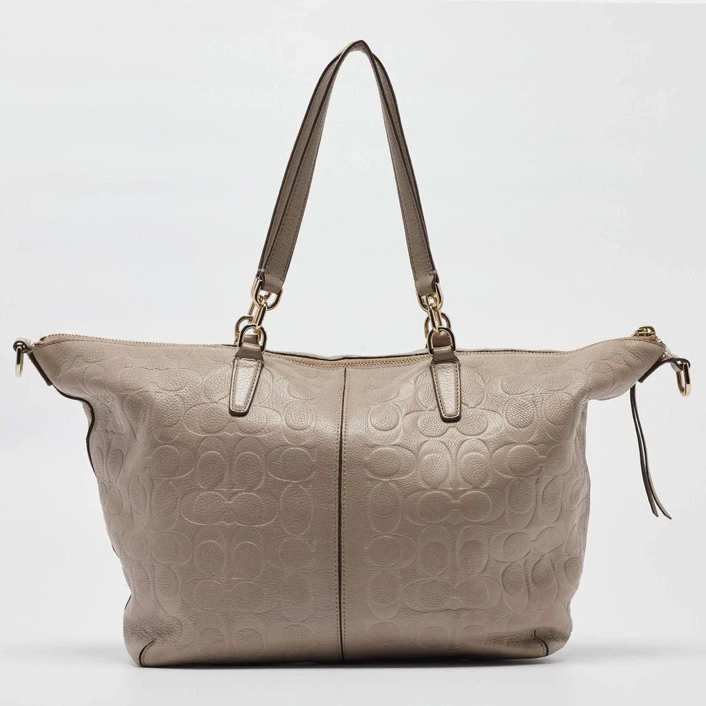 Coach Coach Beige Signature Embossed Leather Bleecker Zip Tote 4
