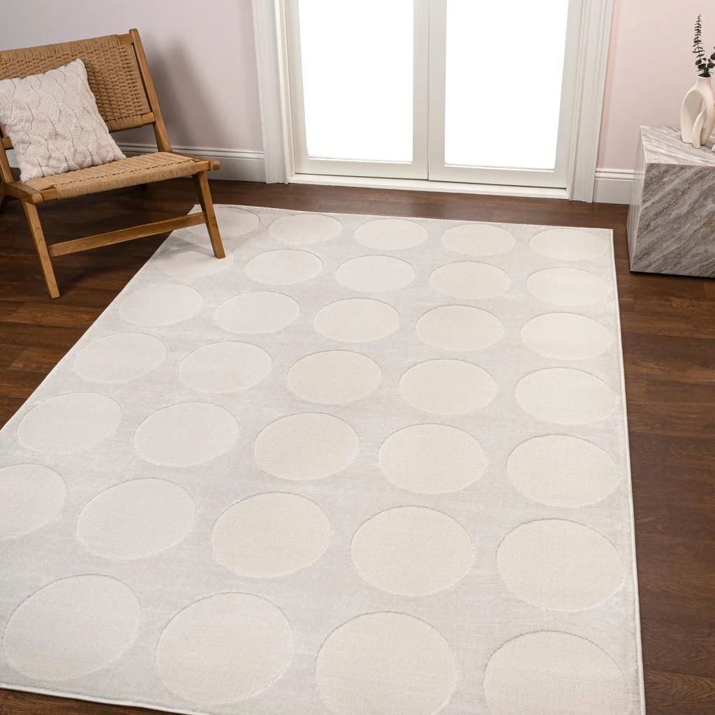 JONATHAN Y Adrian Modern Geometric Circle Dot High-Low White/Cream 3 ft. x 5 ft. Area Rug 1