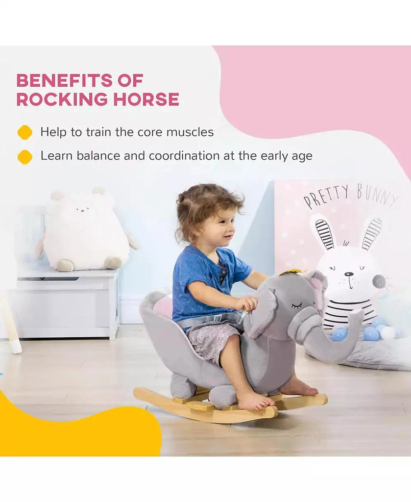 Qaba Baby Rocking Horse, Plush Animal Rocker w/ Realistic Sound, Pedals 6