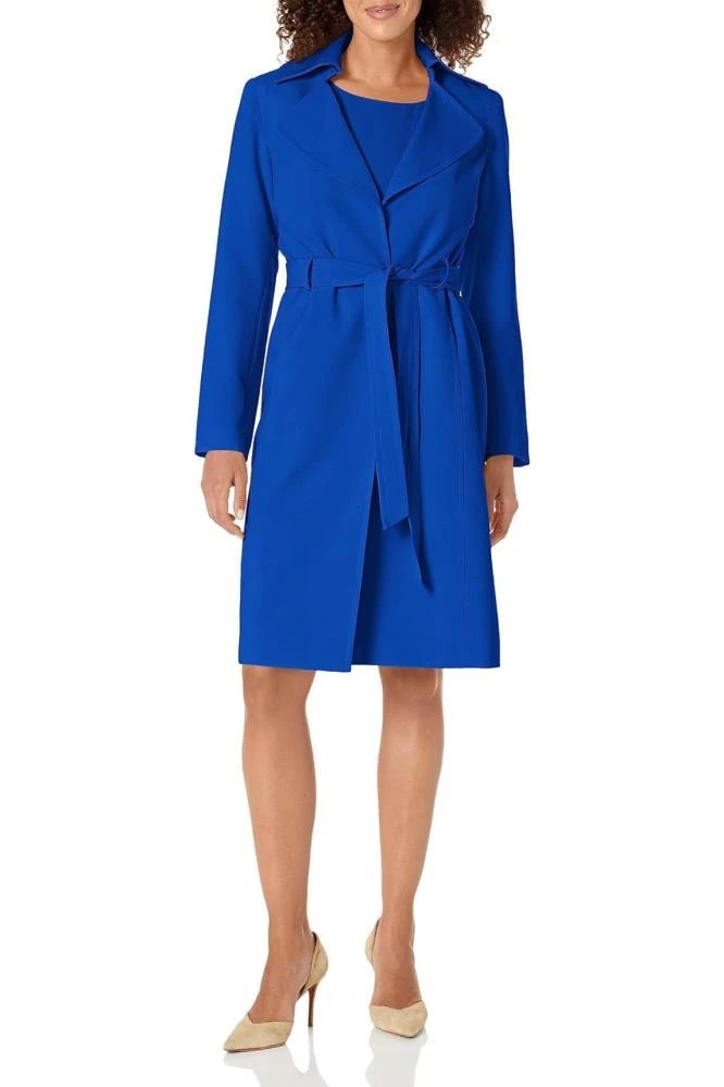 TRUEDAMES Petite Crepe Belted Trench Jacket And Sheath Dress Set