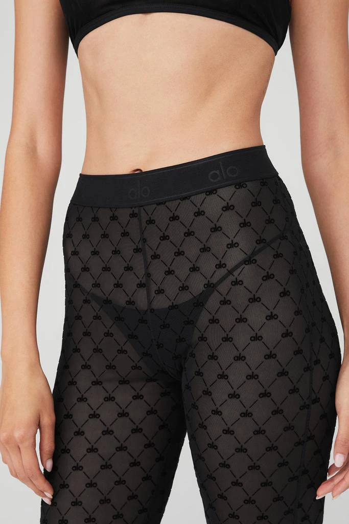 Alo Flocked High-Waist Chalet Chic Stirrup Tights - Black 5