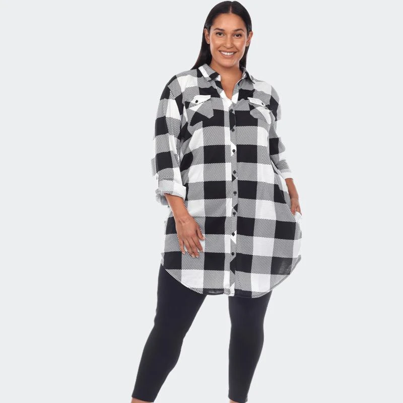 White Mark Plus Size Plaid Tunic Shirt 1