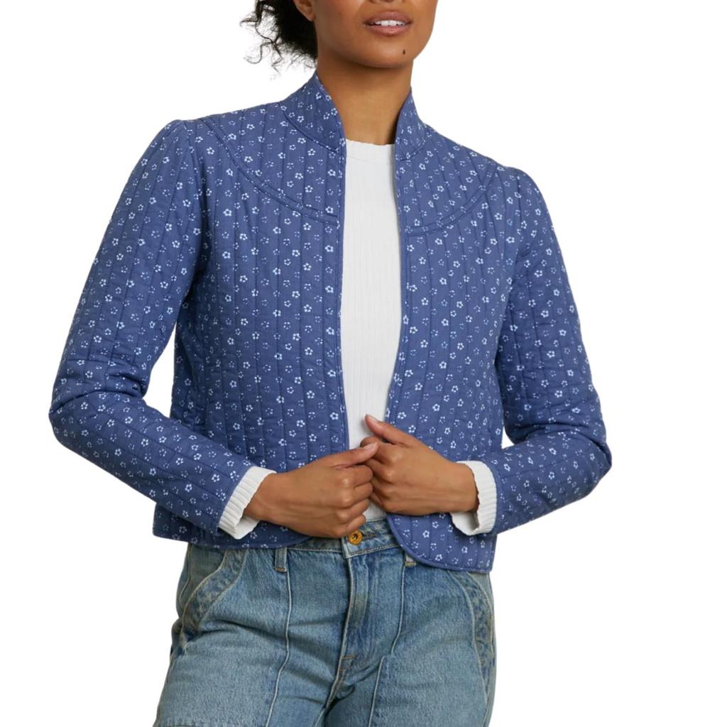 NSF Daisy Crop Quilted Jacket In Indigo Flower