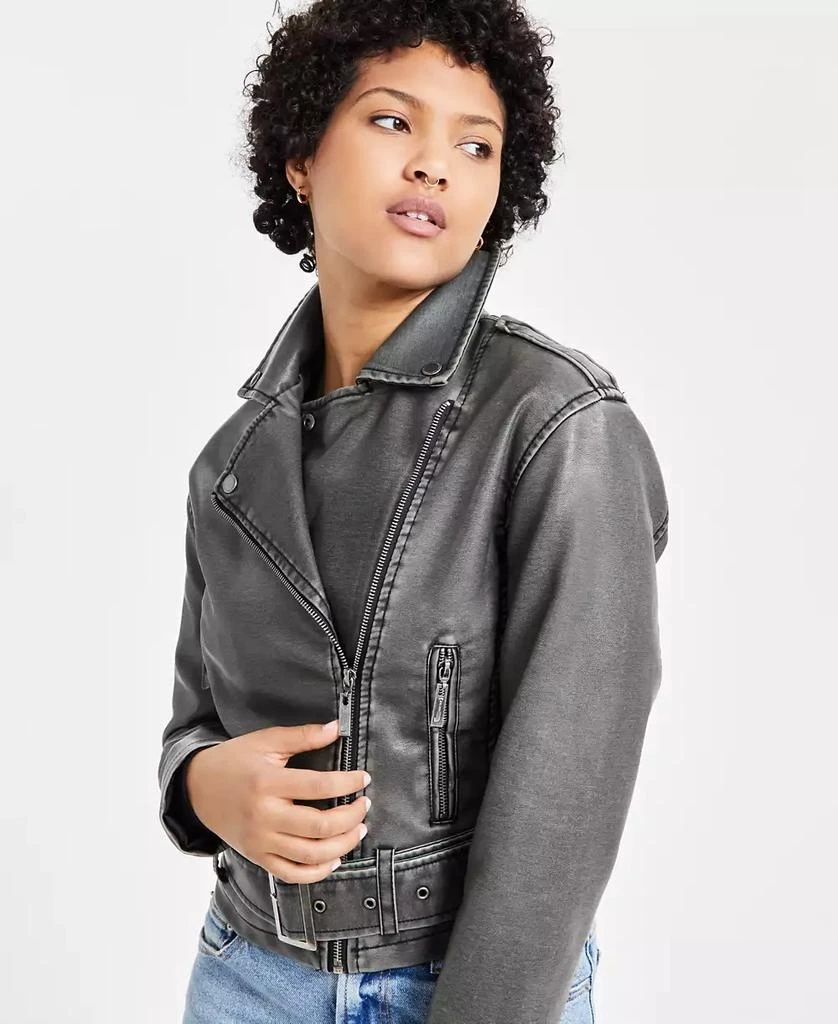 Jou Jou Juniors' Distressed Asymmetric Moto Jacket, Created for Macy's 4