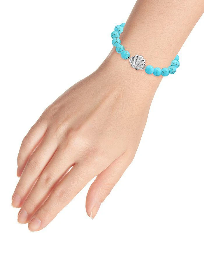 AQUA Clam Shell Charm Gemstone Beaded Stretch Bracelet in Sterling Silver - Exclusive 2