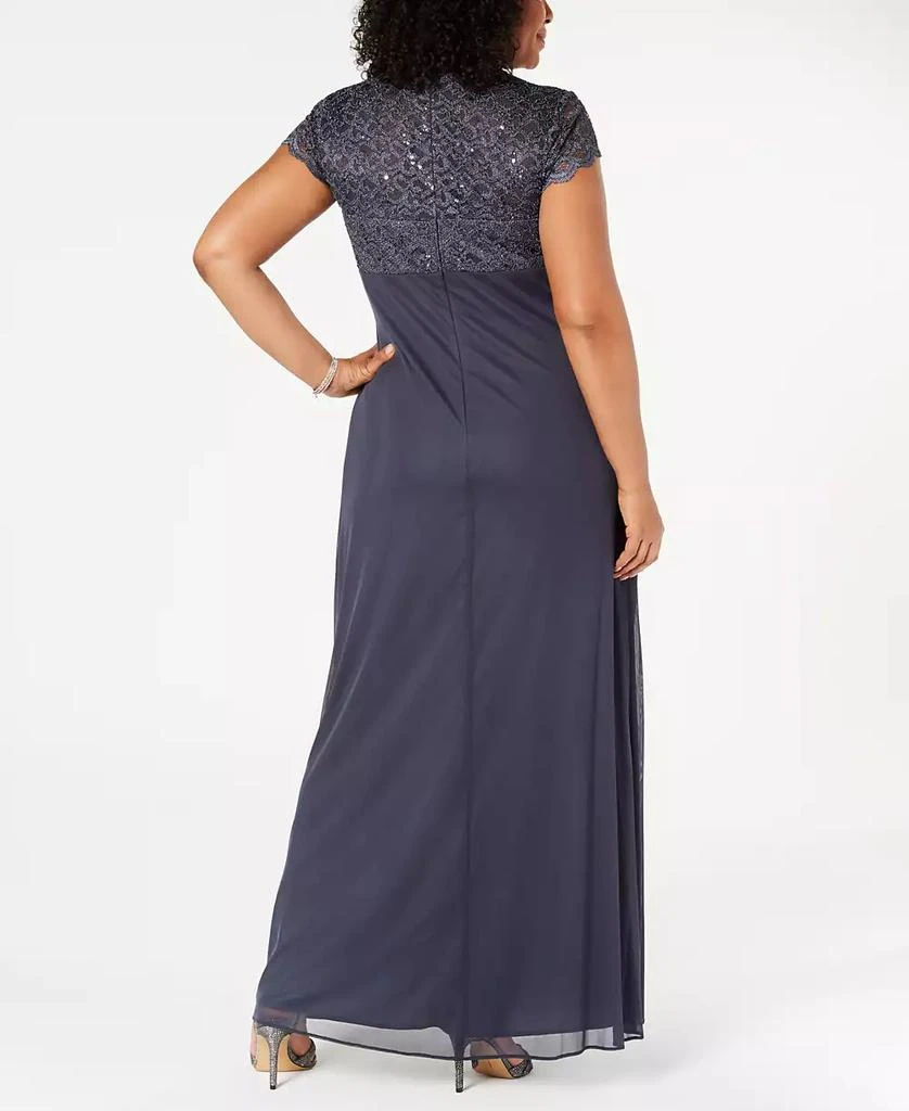 Betsy & Adam Plus Size Sequined-Lace Ruched Gown 3