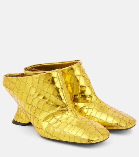 Dries Van Noten Croc-effect leather wedge mules 1