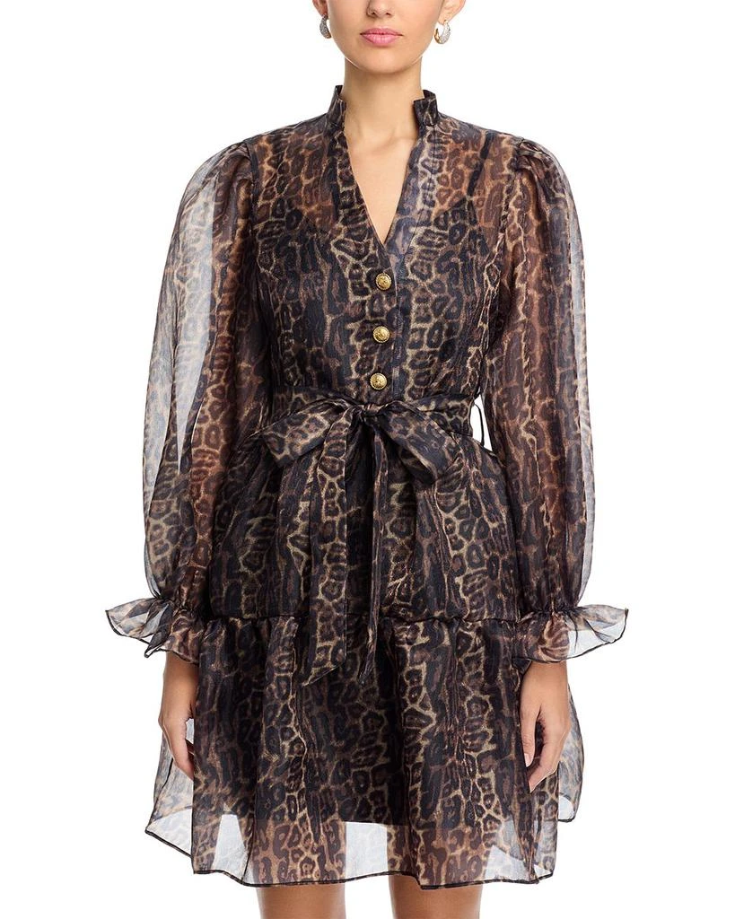 Nancy Yang Organza Leopard V Neck Tiered Dress 7