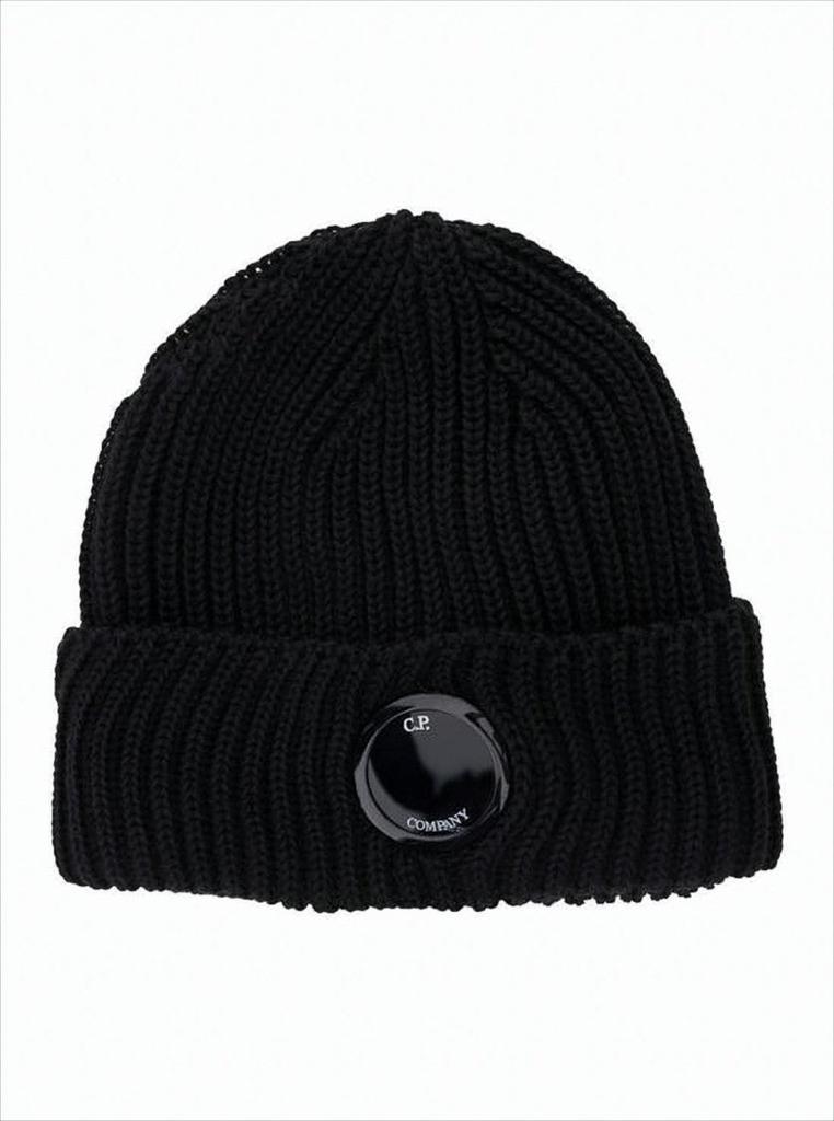 C.P. COMPANY goggle beanie ブラック Goggle Lens ribbed-knit wool beanie in black - C P Company